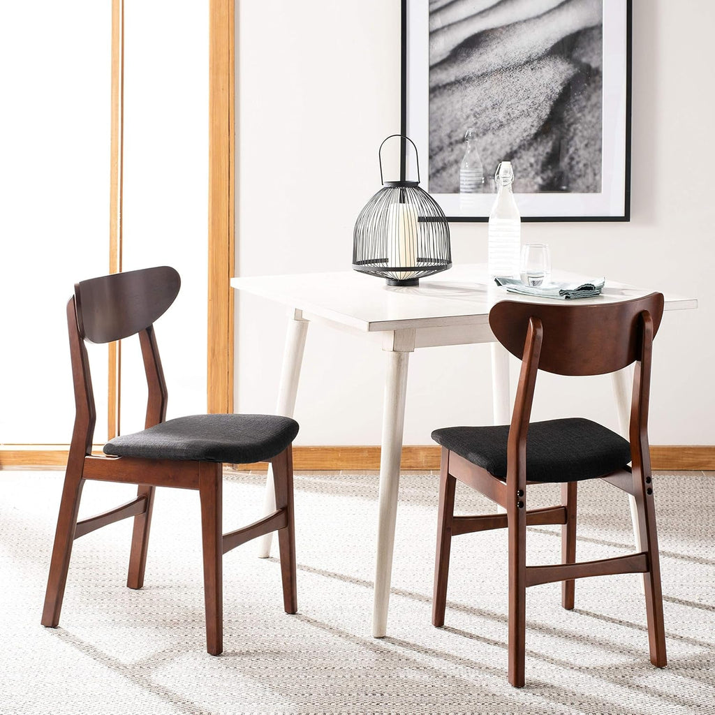 Walnut Finish Dining Chairs With Black Cushions Set Of 2