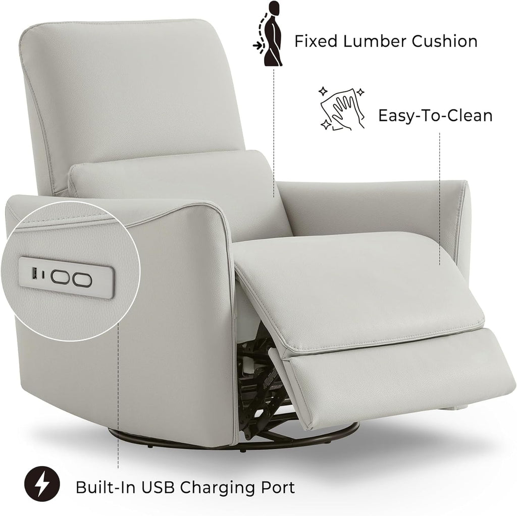 Cream Power Recliner Chair With USB Charging Lumbar Support