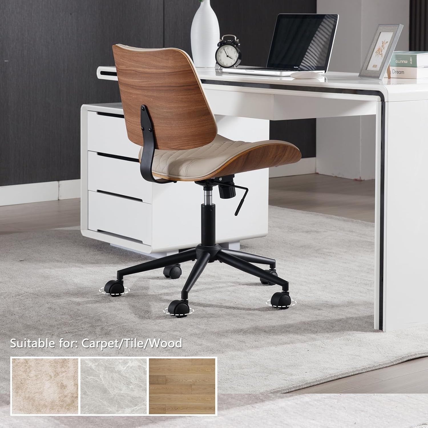 Armless Office Chair With Wheels Ergonomic Design