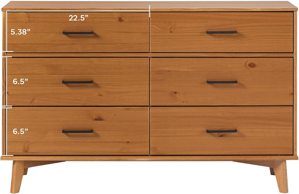 Walker Edision 6-Drawer Dresser In Solid Pine Wood With Metal Handles
