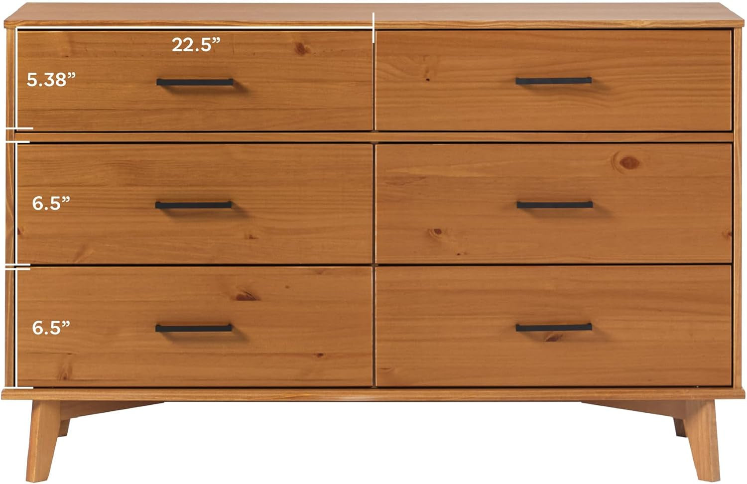 Walker Edision 6-Drawer Dresser In Solid Pine Wood With Metal Handles