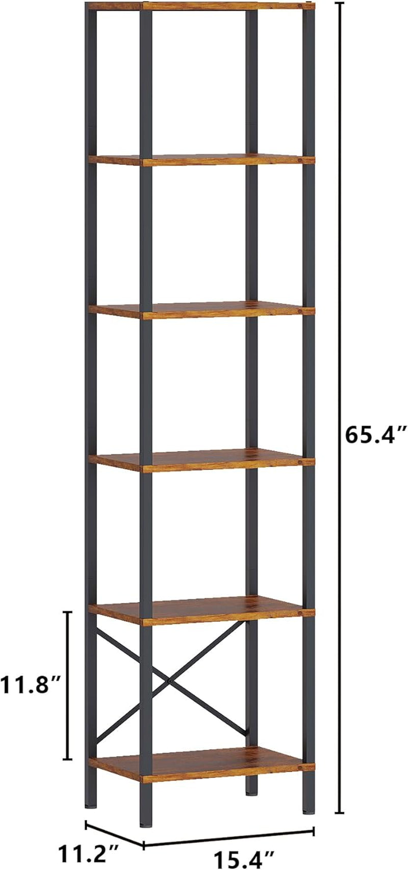6-Tier Bookshelf With LED Lights — Rustic Brown