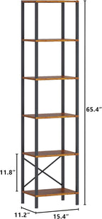 6-Tier Bookshelf With LED Lights — Rustic Brown