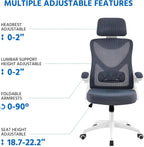 Ergonomic Mesh Office Chair White Gray With Flip Up Armrests