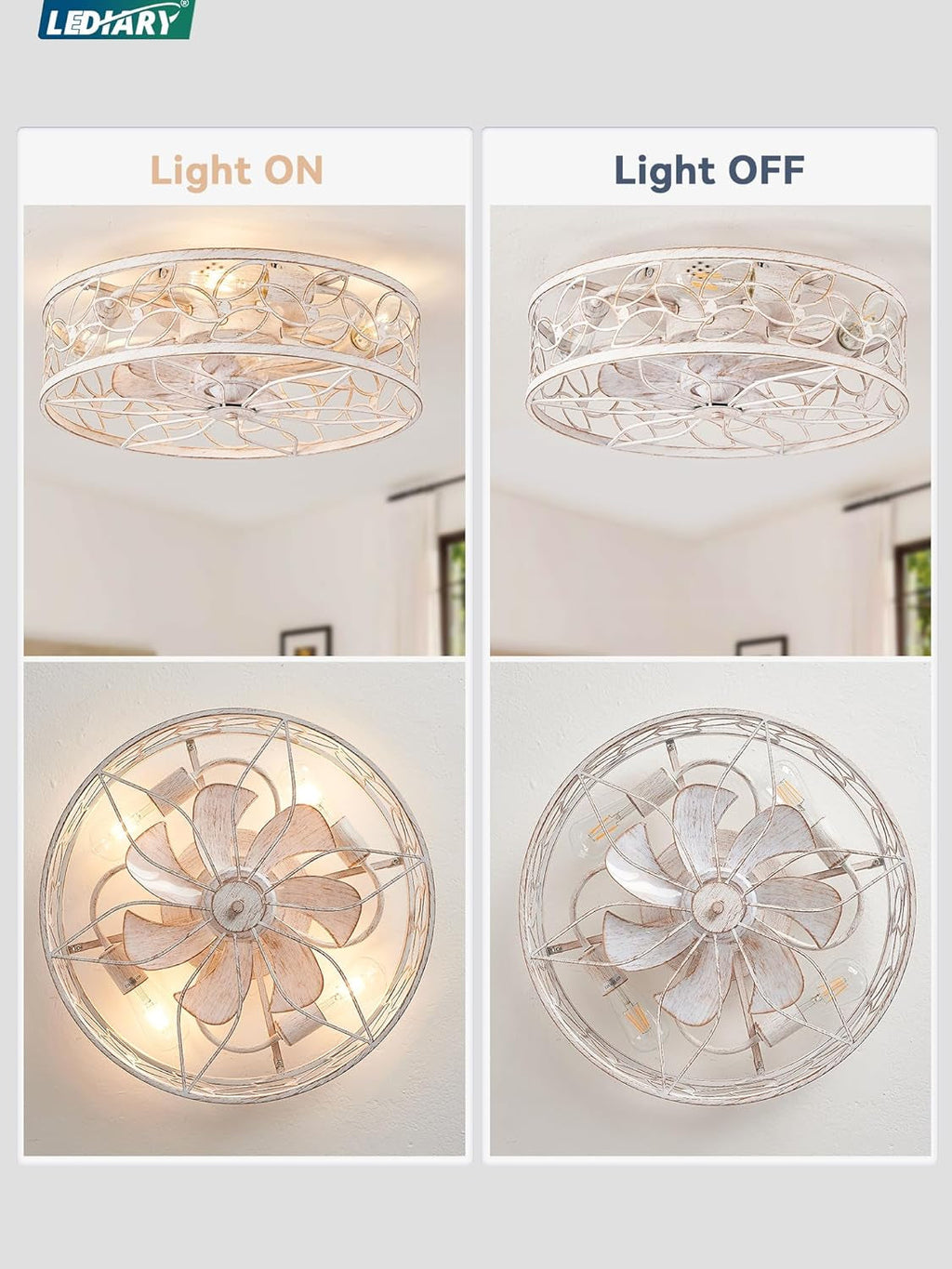 White And Gold Caged Ceiling Fan With Remote Light Fixture