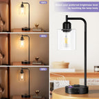 Industrial Touch Table Lamps Bundle – Set of 2, 3-Way Dimmable with USB
