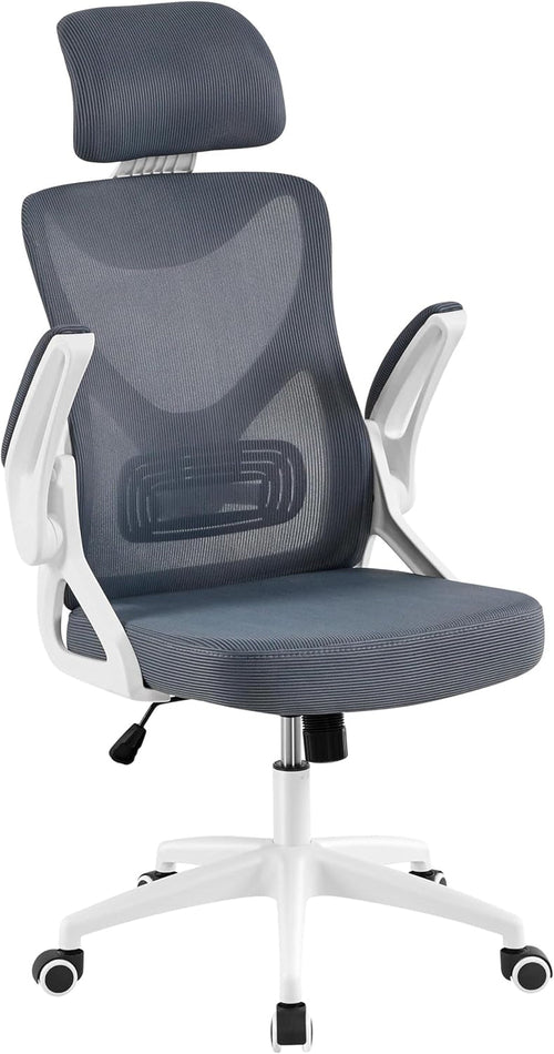 Ergonomic Mesh Office Chair White Gray With Flip Up Armrests