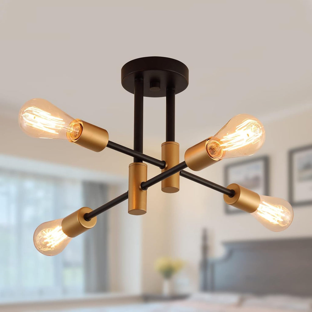 Black Gold Sputnik Chandelier Ceiling Light Modern