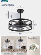 20 Inch Black Bladeless Fandelier Ceiling Fan With Light And Remote 6