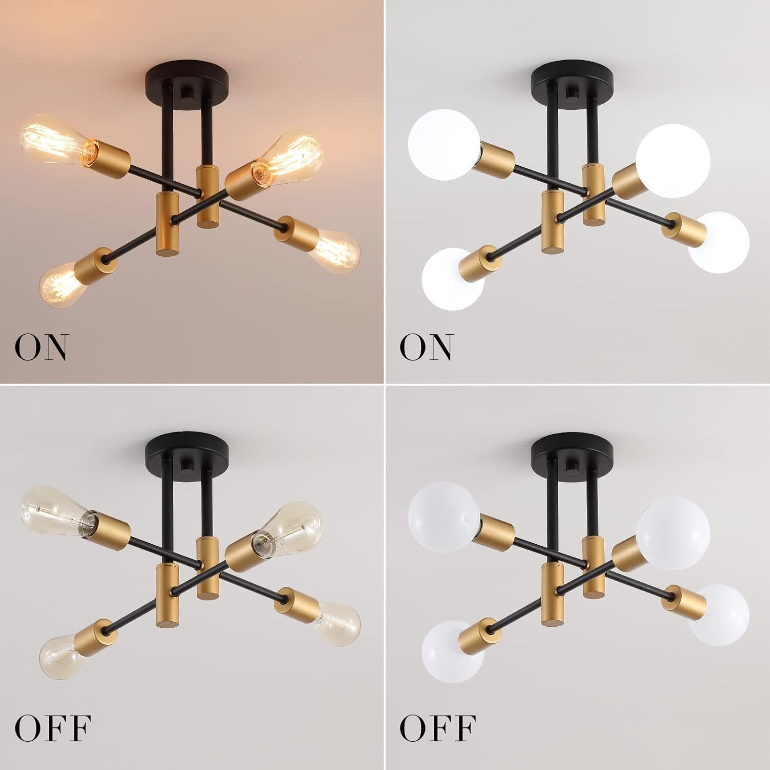 Black Gold Sputnik Chandelier Ceiling Light Modern