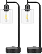 Industrial Touch Table Lamps Bundle – Set of 2, 3-Way Dimmable with USB