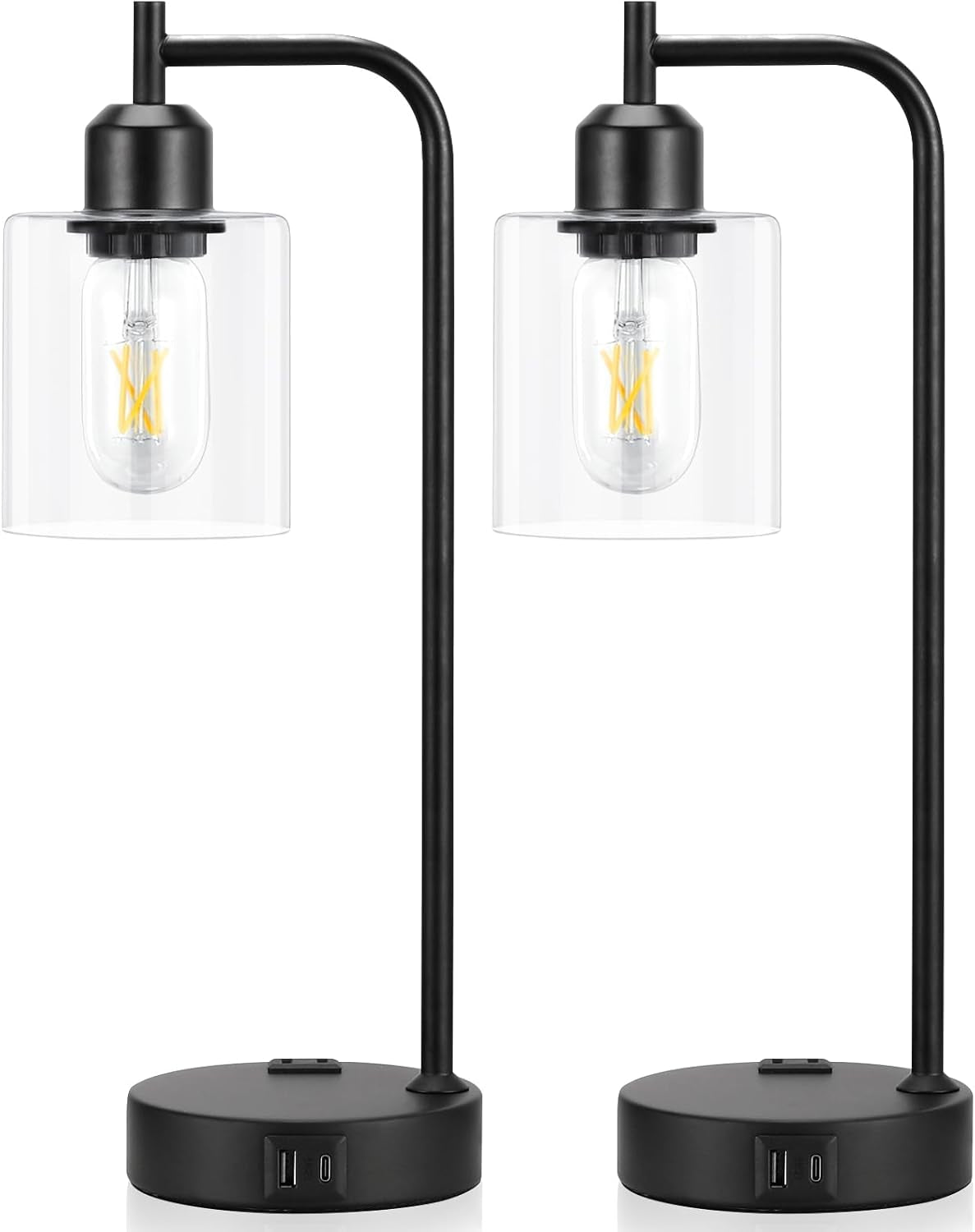 Industrial Touch Table Lamps Bundle – Set of 2, 3-Way Dimmable with USB