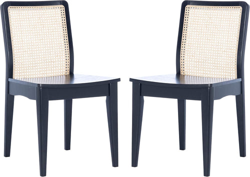 Dining Chairs Set Of 2 Black Natural Rattan Back For Dining Room