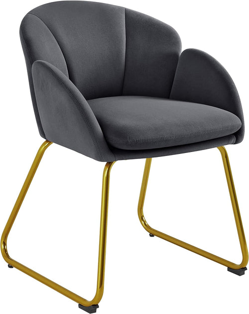 Flower Shape Velvet Armchair With Golden Legs Dark Gray