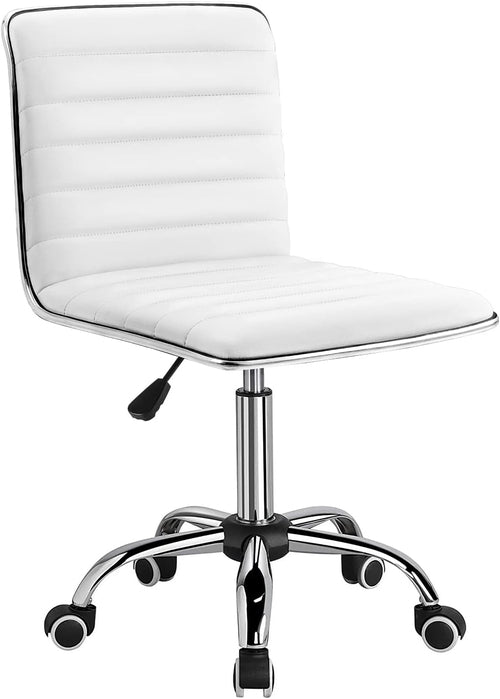 White PU Leather Vanity Chair — Mid Back Swivel Office Chair