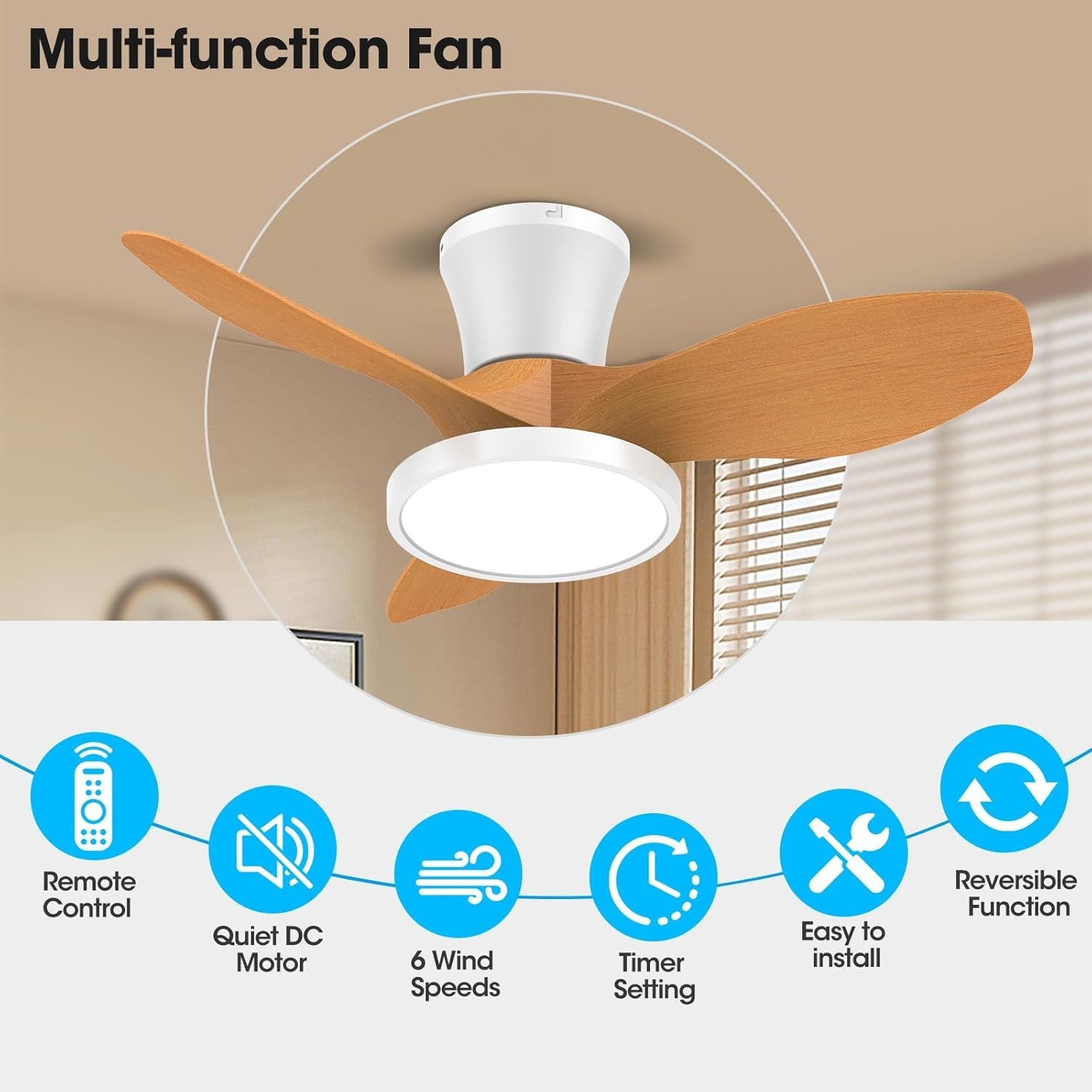 32 Inch Quiet Ceiling Fan With LED Light – Remote Control