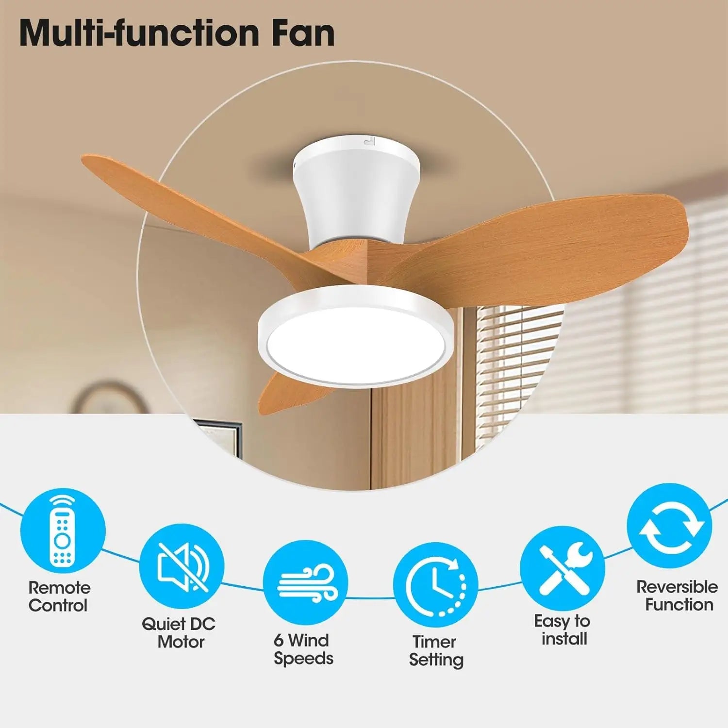 32 Inch Quiet Ceiling Fan With LED Light – Remote Control