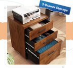 Walnut 3 Drawer File Cabinet For Home Office Under Desk With Rolling