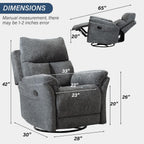 Swivel Rocker Recliner Chair Gray Fabric For Small Spaces