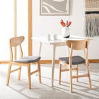 Dining Chair Set Of 2 With Grey Cushions And Natural Wood
