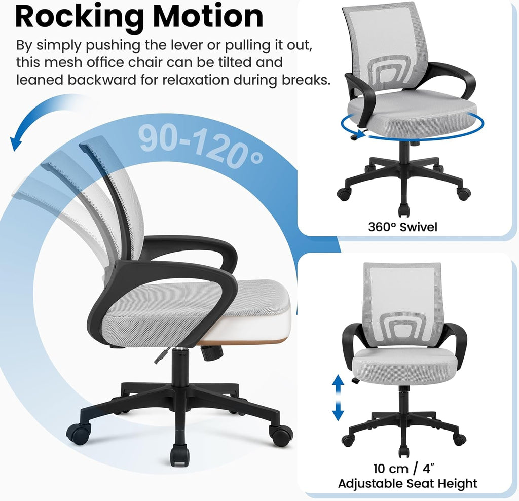Grey Ergonomic Mesh Office Chair With Lumbar Support
