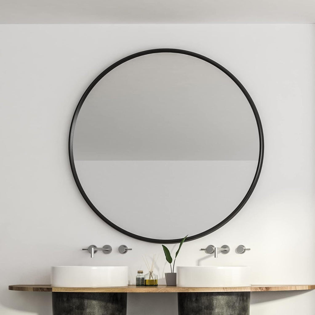 39 Inch Black Metal Framed Round Bathrrom Mirror for Wall