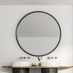 39 Inch Black Metal Framed Round Bathrrom Mirror for Wall