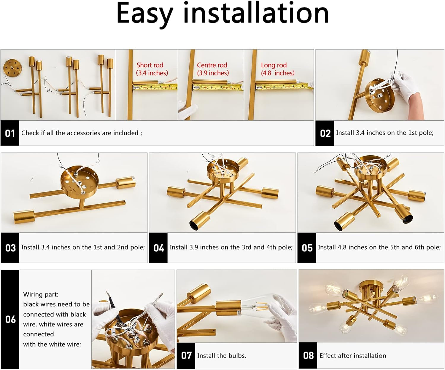 Gold Sputnik Chandelier Semi Flush Mount Ceiling Light