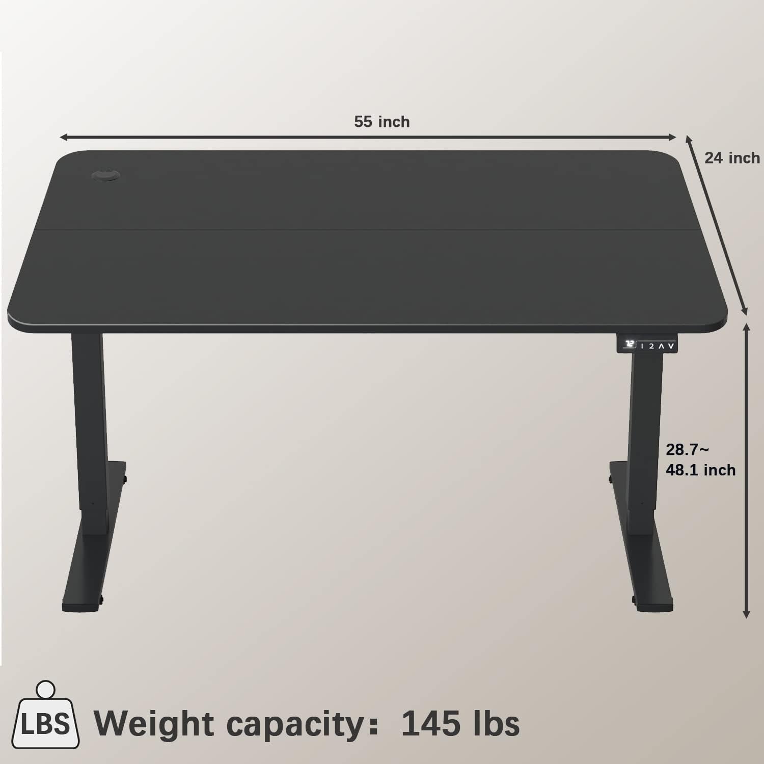 Electric Height Adjustable Standing Desk 55 X 24 Inches