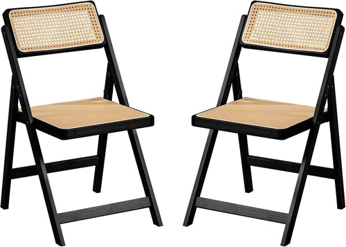Rattan Folding Dining Chairs Set Of 2 Black Mid Century