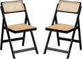 Rattan Folding Dining Chairs Set Of 2 Black Mid Century