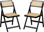 Rattan Folding Dining Chairs Set Of 2 Black Mid Century