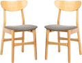 Dining Chair Set Of 2 With Grey Cushions And Natural Wood