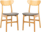 Dining Chair Set Of 2 With Grey Cushions And Natural Wood