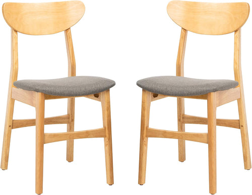 Dining Chair Set Of 2 With Grey Cushions And Natural Wood