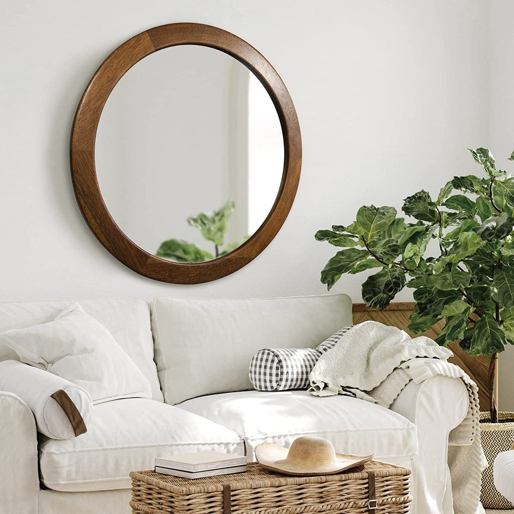 Walnut Rustic Wooden Wall Mirror — Bedroom Decor
