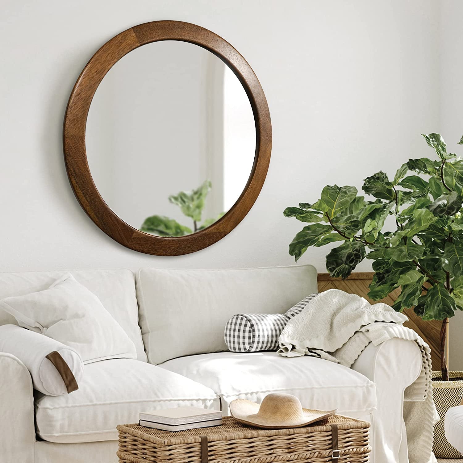 Walnut Rustic Wooden Wall Mirror — Bedroom Decor