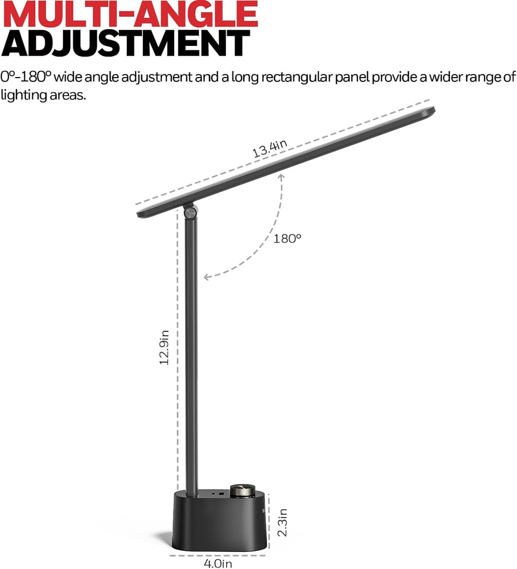LED Desk Lamp H01 Pro Sunturalux Foldable With USB Ports Black