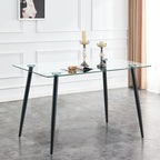 51 Inch Glass Dining Table For 4 With Tempered Glass Top