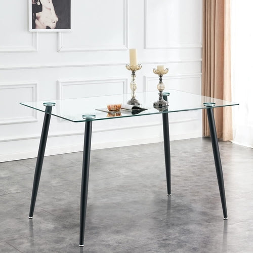 51 Inch Glass Dining Table For 4 With Tempered Glass Top
