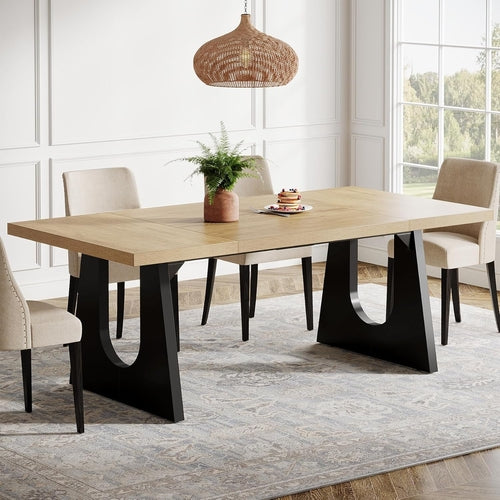 Oak And Black Rustic Dining Table 70.9 Inch For 6 To 8 People
