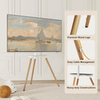 Tripod TV Stand 40-65 Inch White Swivel Wooden Tray