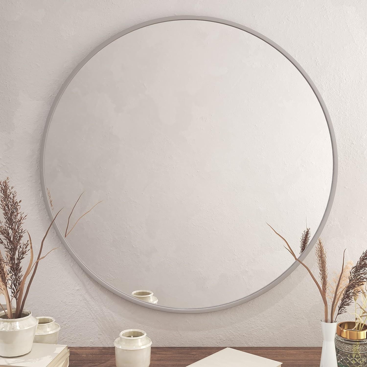 Silver Round Wall Mirror | 36 in.