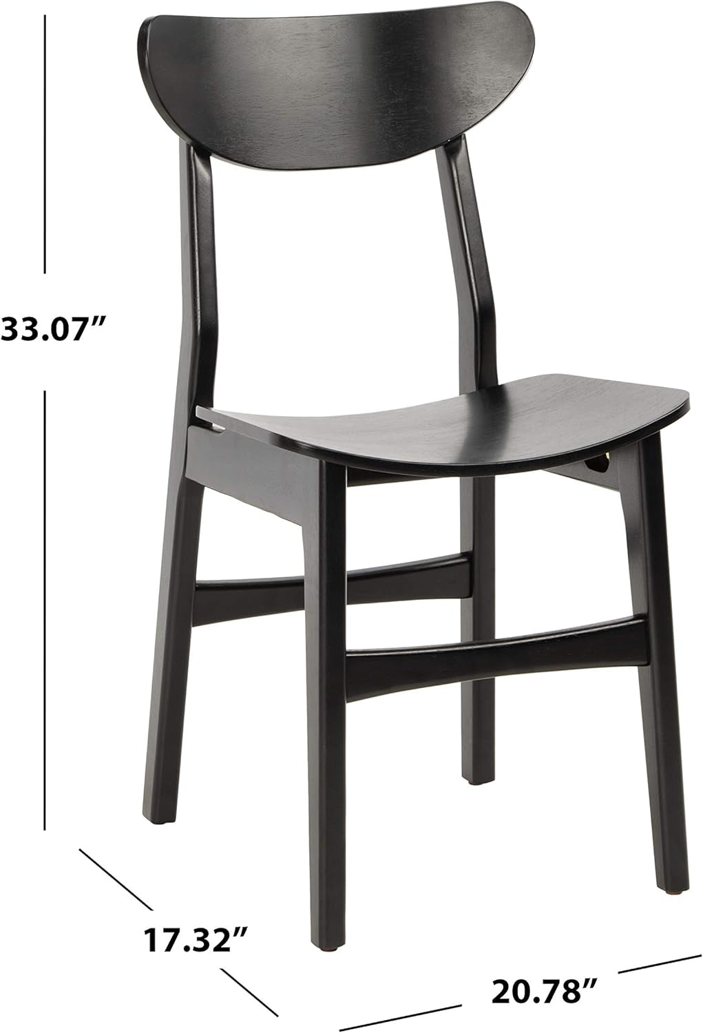 Retro Black Wood Dining Chair Set Of 2 For Home Dining