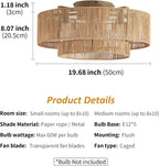 20 Inch Boho Rattan Ceiling Fan With Light And Remote