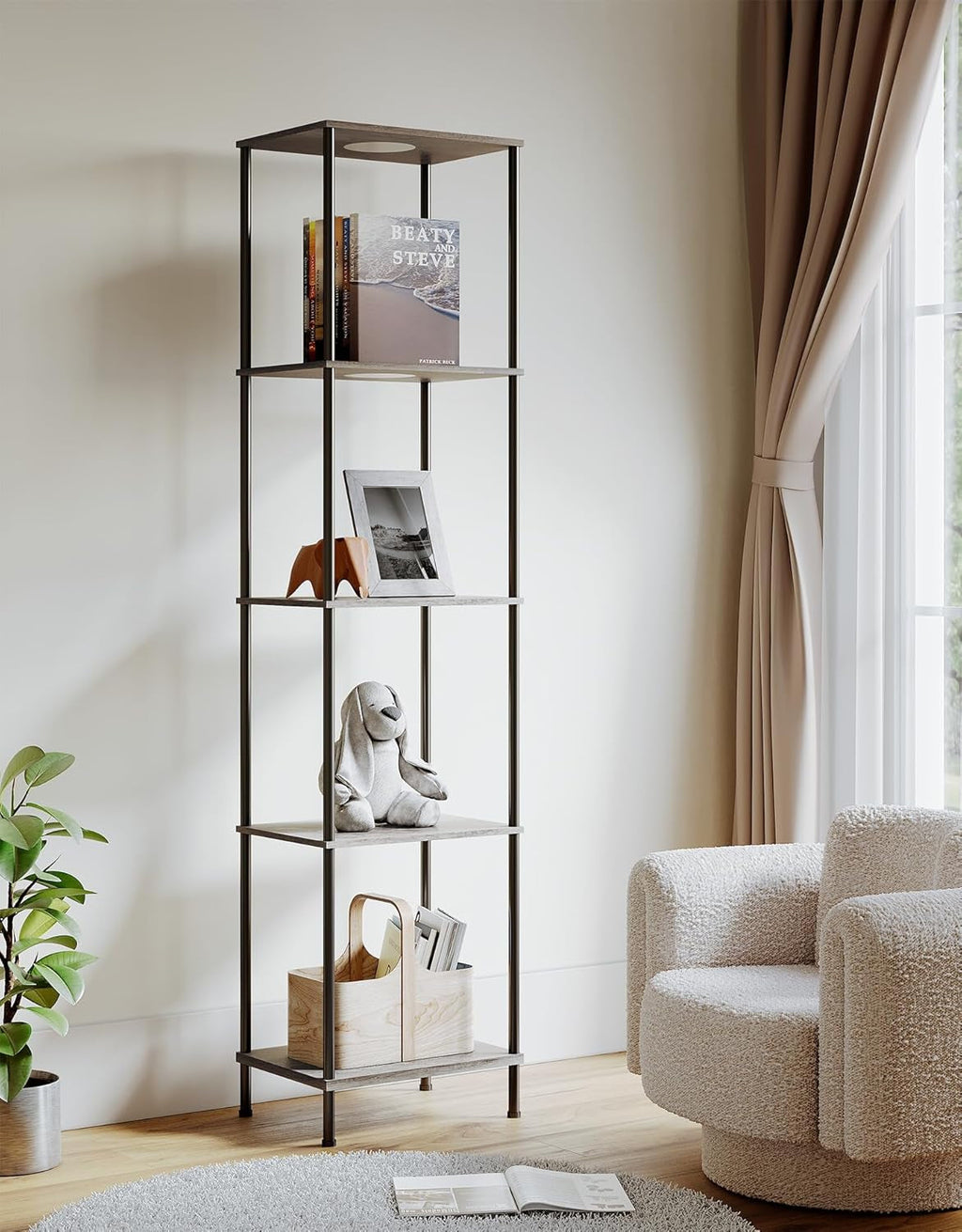 Display Shelf Floor Lamp With RGBW Light Gray Five Tier