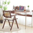 Walnut Rattan Dining Chairs Set Of 2 Ergonomic Back
