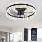 20 Inch Black Ceiling Fan With Lights And Remote, Dimmable, Flush