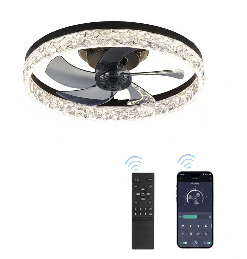 20 Inch Black Ceiling Fan With Lights And Remote, Dimmable, Flush