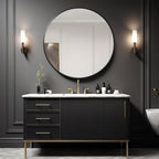 39 Inch Black Metal Framed Round Bathrrom Mirror for Wall
